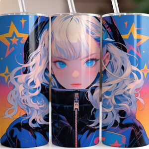 Anime Manga Kawaii Girl 20 oz Skinny Tumbler Sublimation Design, Straight & Tapered Tumbler Wrap, Instant Digital Download PNG