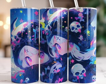 Anime Manga Horror Girls 20 oz Skinny Tumbler Sublimation Design, Straight & Tapered Tumbler Wrap, Instant Digital Download PNG