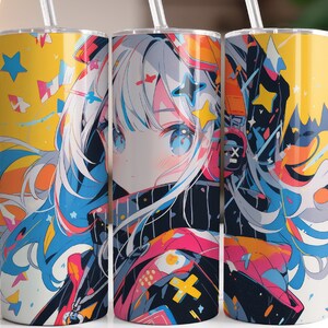 Anime Manga Kawaii Girl 20 oz Skinny Tumbler Sublimation Design, Straight & Tapered Tumbler Wrap, Instant Digital Download PNG