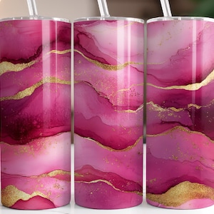 Hot Pink & Gold Tumbler Wrap For Women, Pink Colors and Gold Glitter 20oz Tumbler Sublimation Design PNG, Alcohol Ink Tumbler PNG File 30oz