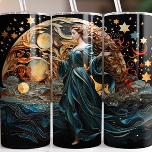 Diseño de sublimación para vaso delgado de 20 oz con diseño de papel twill 3D de Celestial Paper, envoltura para vaso recta y cónica, descarga digital instantánea PNG