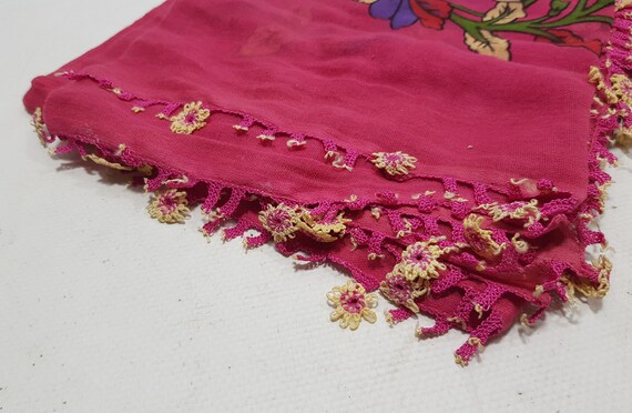 Large Vintage Anatolian Silk Hair Scarf, Antique … - image 8