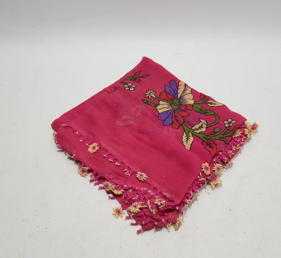 Large Vintage Anatolian Silk Hair Scarf, Antique … - image 7