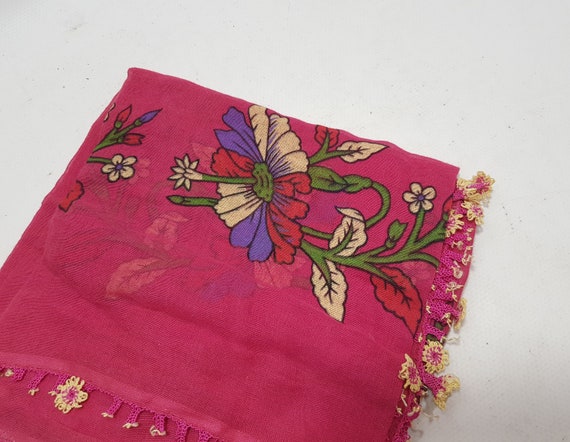 Large Vintage Anatolian Silk Hair Scarf, Antique … - image 3