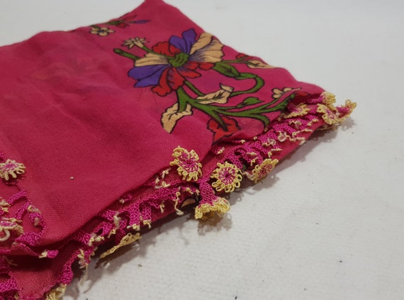 Large Vintage Anatolian Silk Hair Scarf, Antique … - image 9