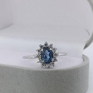 Natural London Blue Topaz Ring-Brilliant Oval Cut Ring-925 Sterling Silver Ring-Elegant Blue Topaz Ring-Flower Ring-Engagement Ring