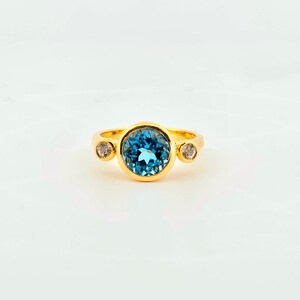 Natural AAA+ Swizz Blue Topaz-Engagement Ring-925 Sterling Silver-Blue Topaz Jewelry-Round Cut Topaz Ring-December Birthstone -Wedding Ring
