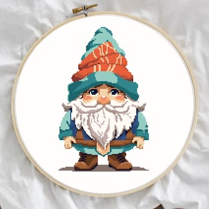 Cute Gnome Cross Stitch Pattern, Modern cross stitch, Worker gnomes cross stitch, Big beard gnome cross stitch, Hard worker gnome