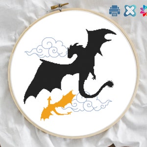 Tairn Black Dragon and Andarna Gold Dragon Counted Cross Stitch Pattern Fantasy Embroidery Fourth Wing Rebecca Yarros Dragons Pattern
