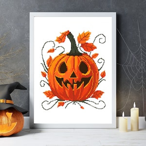Halloween Pumpkin Cross Stitch Pattern Pumpkin cross stitch PDF Modern funny cross stitch chart Easy cross stitch Halloween Decor