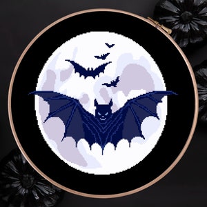 Bat cross stitch pattern PDF Mysterious moon embroidery Halloween cross stitch pattern Gothic Bat lover gift Halloween DIY Decorax