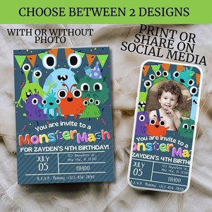 Kleine Monster Geburtstagseinladung, EDITIERBARE Little Monster Mash Bday Invite, Little Monster Einladung mit Foto, wählen Sie zwischen 2 Designs