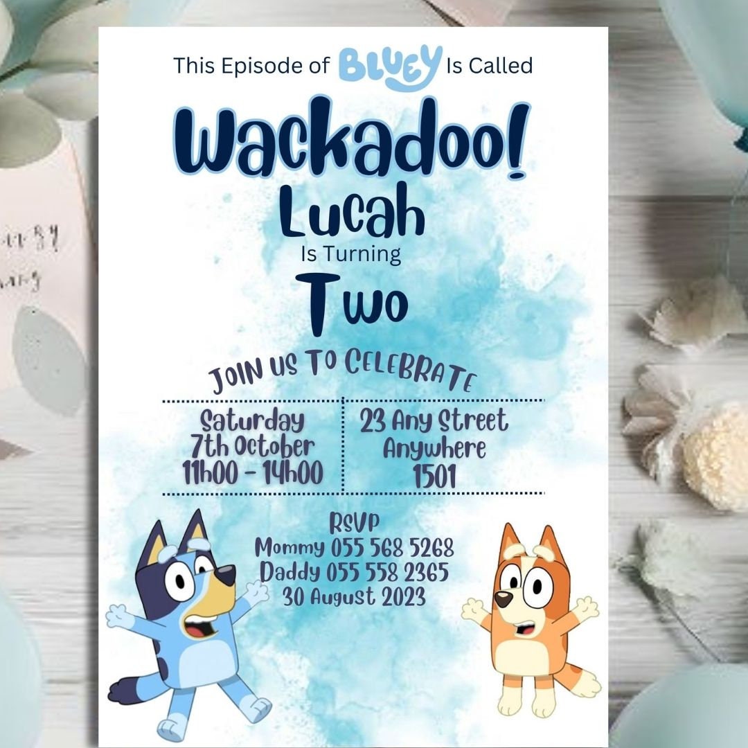 Bluey Watercolor Invite