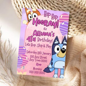 Bluey Birthday Party Invitation, Editable Bluey Invitation, Editable Bluey And Bingo Invite Template, Digital Instant Download