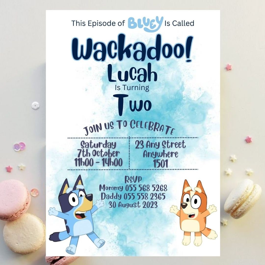 Bluey Watercolor Invite