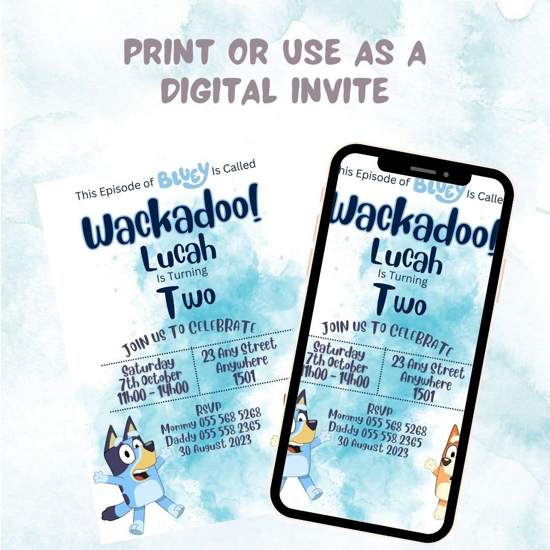Bluey Watercolor Invite