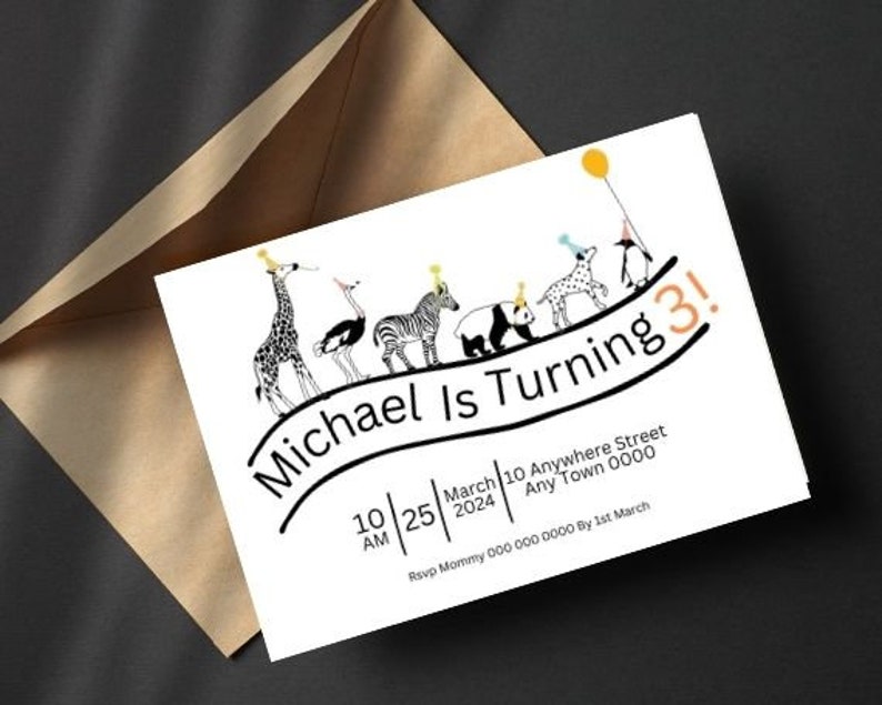 Zoo Animals Birthday Invite, Editable Safari Animals Party Invitation ...