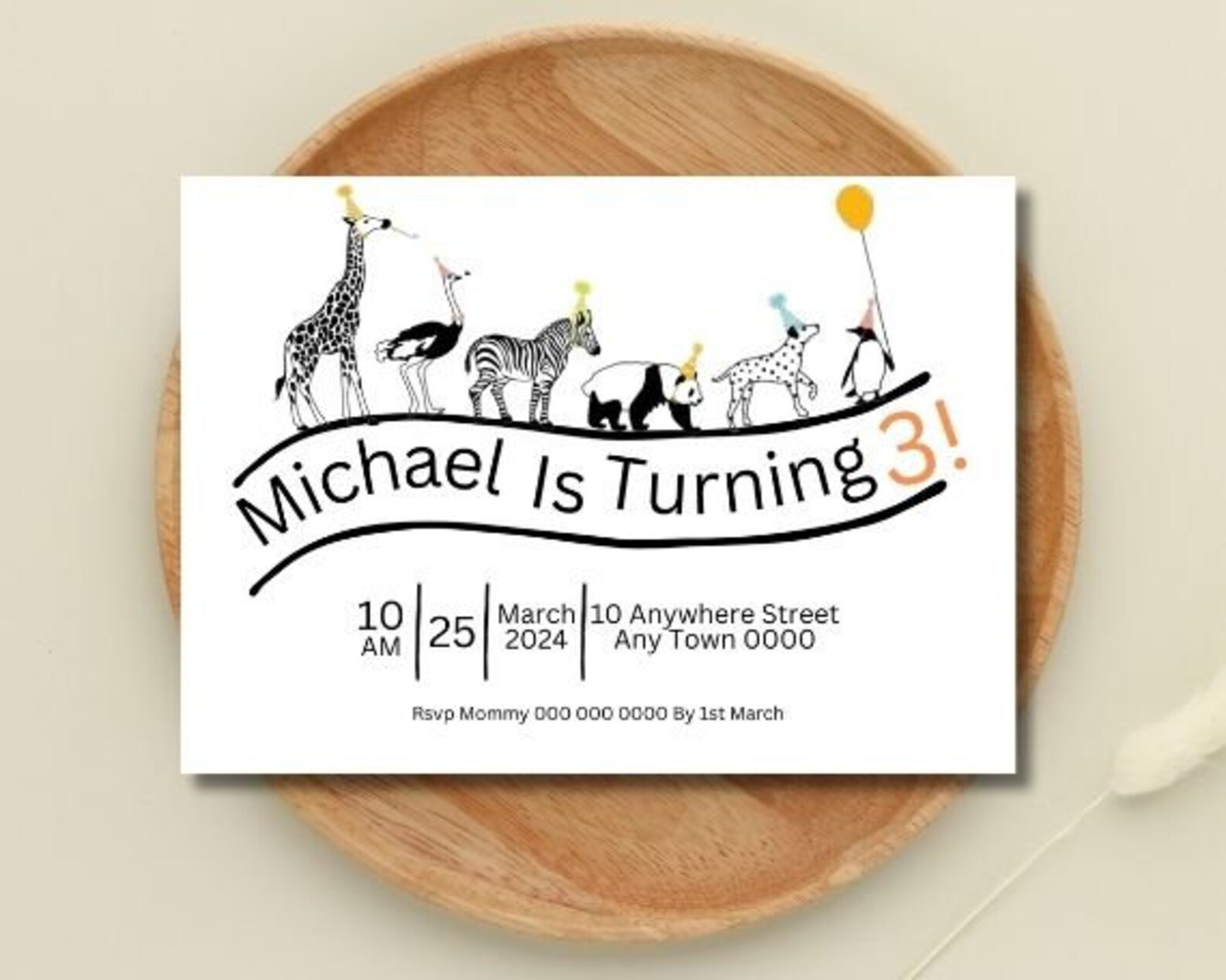 Zoo Animals Birthday Invite, Editable Safari Animals Party Invitation ...