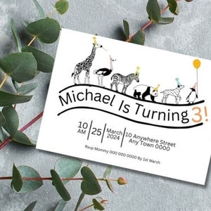 Zoo Animals Birthday Invite, Editable Safari Animals Party Invitation ...