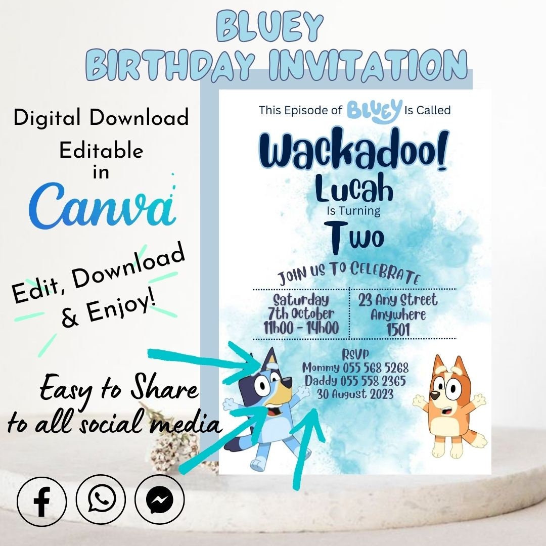 Bluey Watercolor Invite