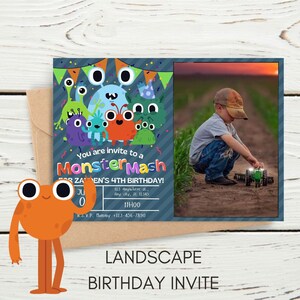 Little Monster Birthday Invitation, EDITABLE Little Monster Mash Bday Invite, Little Monster Theme Landscape Invitation