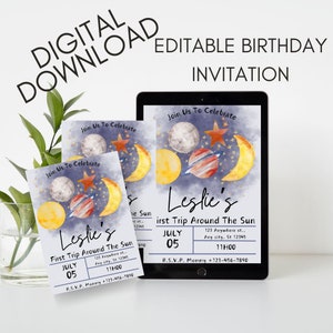 Convite EDITÁVEL para festa de aniversário no espaço, modelo de convite para festa na galáxia, aniversário no espaço, download instantâneo do espaço sideral