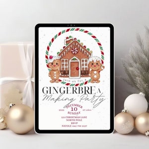 Digital Gingerbread Party Invitation Video Template, Animated Holiday Party Video Invite, Electronic Editable Christmas Gingerbread Invite