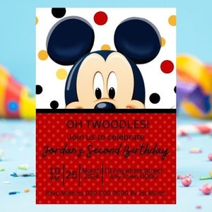 Editable Mickey Mouse Birthday Invitation Template, Printable Birthday Party Invitations, Digital Kids Party Invite Template, Boys & Girls