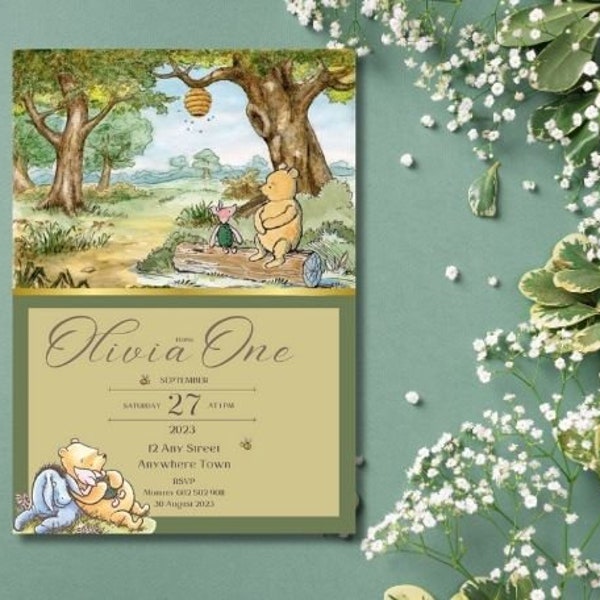 Winnie The Pooh Birthday Party Invitation, Editable Pooh Bear Invite Template, Winnie The Pooh And Friends Evite, Digital Download