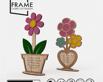 Women&#39;s Day - Mother&#39;s Day Flower Pot Laser Cut Files - 2-Pack Flower Vase Design Svg File - Dxf - Pdf - Cdr - Ai Files