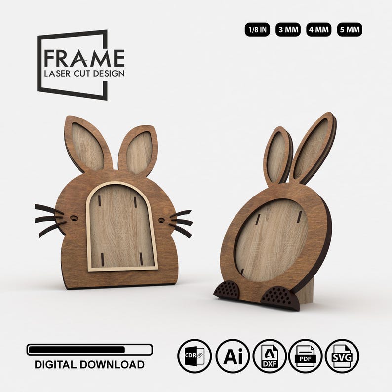 Laser Cut Files Bunny-themed Photo Frame | Layered Wooden Bunny Design ...