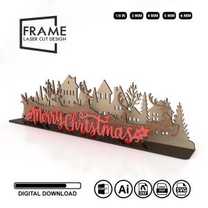 Lasersnijden met kersttaferelen - bomen, rendieren en Merry Christmas SVG-bestanden ontwerpsjabloon