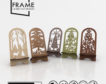 Phone Stand Christmas Laser Cut Files Bundle - Svg Dxf Ai Cdr Pdf file for Glowforge Cricut. Merry Christmas Wood for Desk INSTANT DOWNLOAD