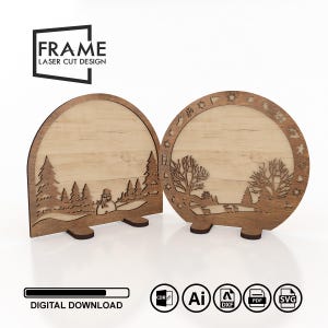 Weihnachtsfotorahmen Laser Cut Dateien - Weihnachten Laser Cut Urlaub Dekor (SVG, DXF)