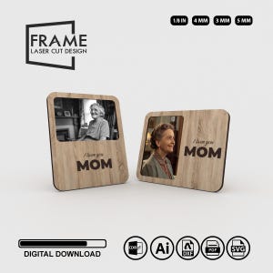 Ensemble de cadres photo découpés au laser pour la fête des Mères - Modèles SVG avec cadre en bois, cadeau parfait pour maman, anniversaires et anniversaires de mariage