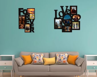 Valentine's Day Themed Wooden Laser Cut Photo Frame Designs - Love and Forever Text Frames - SVG and DXF Cutting Files