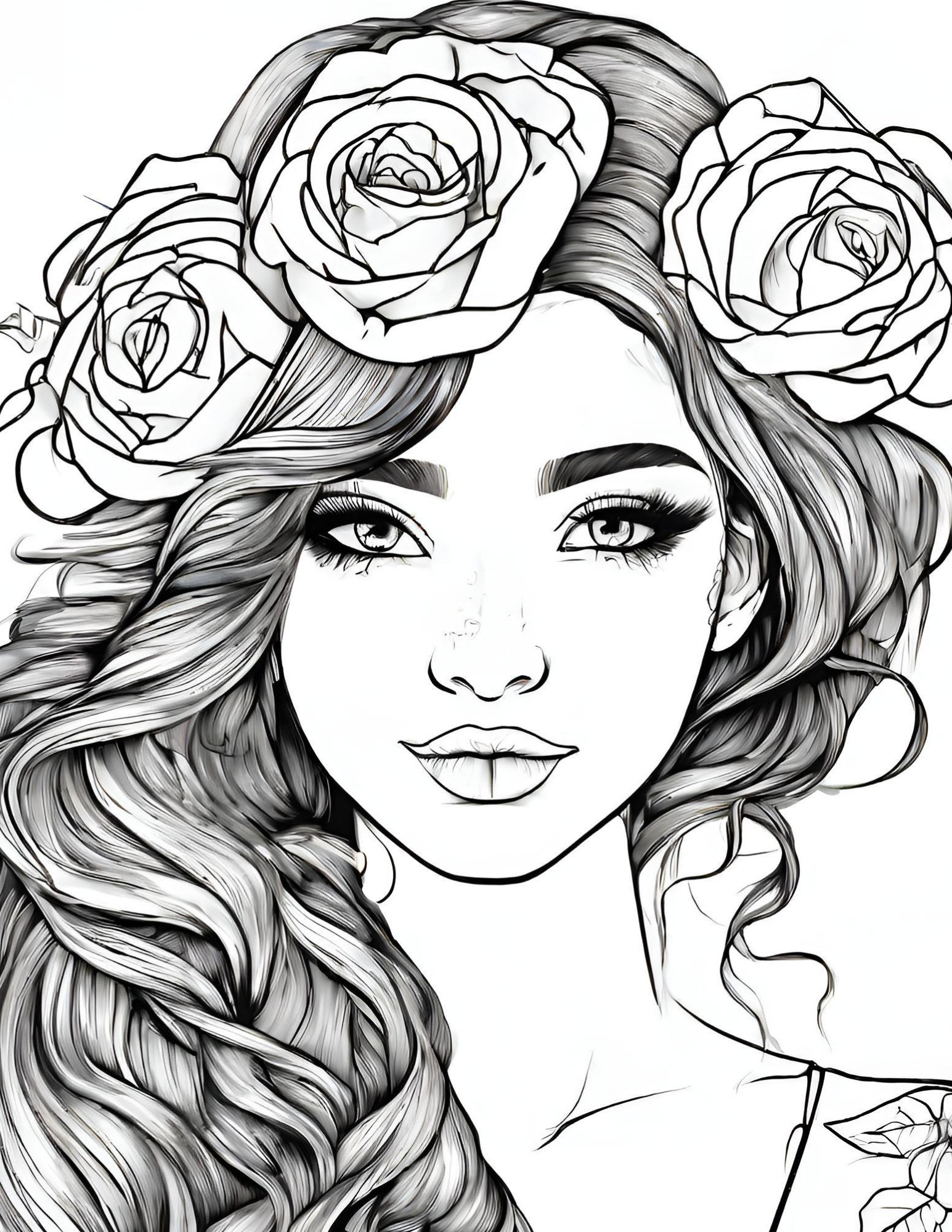 Girl 's Rose Hair Style, Adult Colouring - Etsy