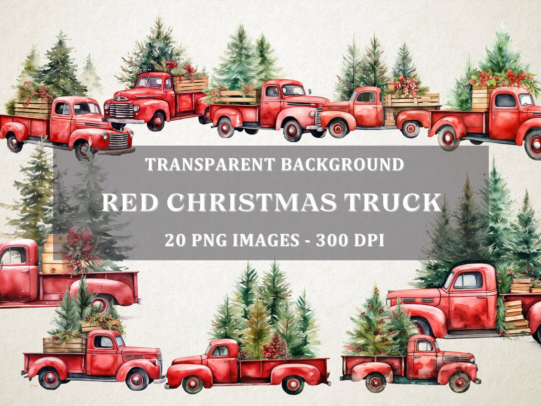 Set of 20 Red Christmas Truck Vintage Truck Png Christmas Etsy