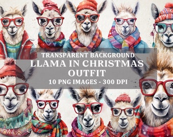 Set of 10 - Christmas Llama Sublimation PNG Design, Christmas Png, Digital Download, Christmas Llama Fa La La Png, Merry Llama Png