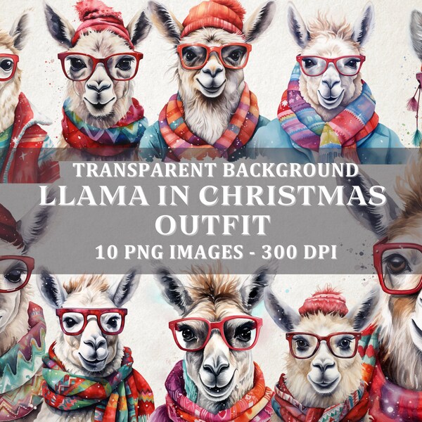 Set of 10 - Christmas Llama Sublimation PNG Design, Christmas Png, Digital Download, Christmas Llama Fa La La Png, Merry Llama Png