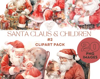 Santa Claus Children Clipart Pack Vol 2 - Set of 20 PNG Images, Scrapbooking, Holiday party invitations, Scrapbooking, Junk Journal