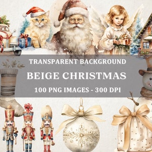 Set of 100 - Beige Christmas Clipart Set 300 DPI, PNG Format