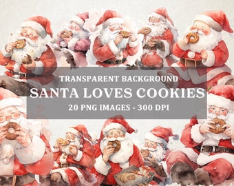 Set of 20 - Santa Eating Cookie Set Clipart pack, PNGs High Quality, Card Making, Digital Paper, Junk Journal, Craft, Christmas, Transparent