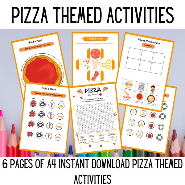 Pizza Fun Activity Pack for Kids | Printable DIY Pizza Making Kit | Cutting Skills | Reading skills | Worksheets for Kids | Instant Download