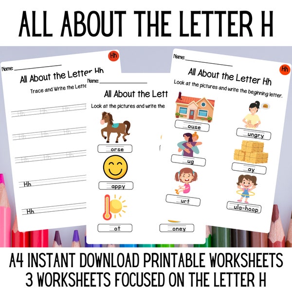 Printable Letter Hh Worksheets | Alphabet Activities for Young Children | Instant Download Letter Hh Worksheets | Phonics Worksheets