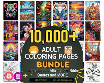 Malbuch 10000+ Bundle für Erwachsene KDP Interior, Stressabbau, Mandala, Entspannend, Anime, Mindful Pattern, Blumen Zentangle Minimalist Boho