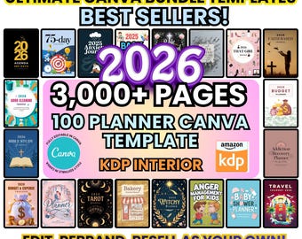 2026 PLR Planners Mega Bundle, 55 Editable Planners & Journals, Canva Templates with MRR, Resale Rights, Commercial Use Kit for Etsy Sellers