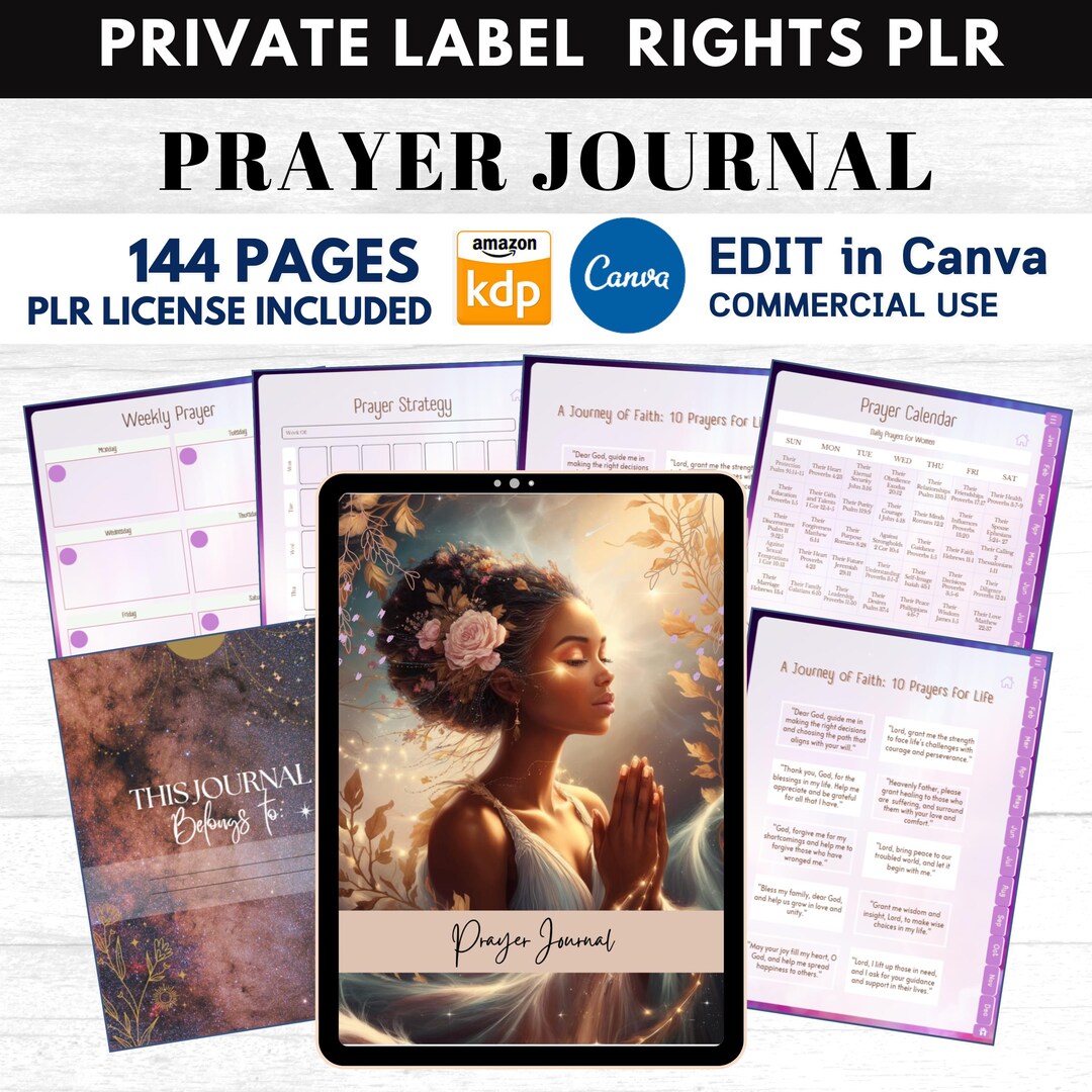 PLR MRR Digital Prayer Journal for Black Girls, Editable Canva Template ...