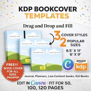 KDP Journal Cover Canva Template 8.5x11 and 6x9 Bundle Paperback Covers | Drag and Drop and Fill Editable Template for KDP and Ebooks