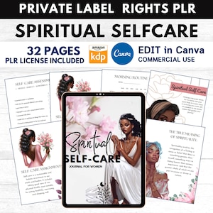 黒人女性のための PLR スピリチュアル セルフケア ジャーナル、KDP 向けの再販権付き Canva 編集可能テンプレート、セルフケア スピリチュアリティ プロンプトの商用利用